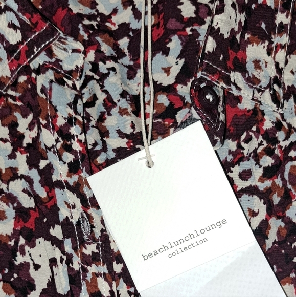 BeachLunchLounge Size S Red White Floral Print Button Down Shirt NWT ECO B38#4 - Picture 4 of 14